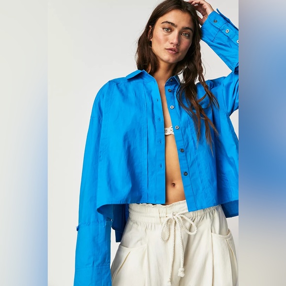 NEW Free People Remade Poplin Shirt In Catalina Blue - Picture 11 of 11
